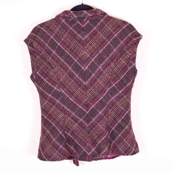 CAbi Wool Blend Tweed Brown Plaid Tie Front Vest Blazer Jacket Academia - Size M - Picture 4 of 6